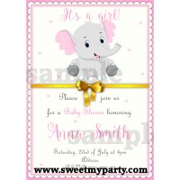 Pink and Grey Elephant Baby Shower Invitation,(1bebb)